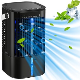 Portable Air Conditioners Fan - Portable AC Small Personal Air Cooler, Quiet Mini Mobile Cooling Fan with Handle,2/4H Timer 3 Speeds,Desk Air Conditioner with 7 Color for Home Office Car Work Outdoor