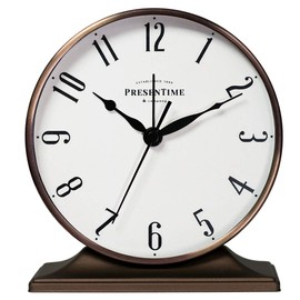 PresenTime & Co Lewis Mantel Alarm Clock, 5.5 x 5 inch, Tabletop Clock, Silent, Arabic Numeral, Bronze Color