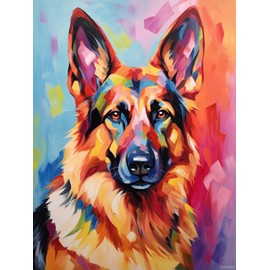QAZWSX 5D Diamond Painting Kits for Adults Colorful German Shepherd Dog Round Full Drill Gems Cross Stitch Art Kit Canvas Painting by Diamond Mosaic Craft for Home Decoration 30x40cm