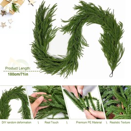 6FT Norfolk Pine Garland, Christmas Artificial Faux Greenery Garland Real Touch Holiday Decorations for Holiday Wreaths, Craft DIY and Home Xmas Decorations