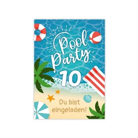 Minkocards 12 Invitation Cards for 10th Children's Birthday Swimming Pool Swimming Boys Girls Invitation Tenth Birthday
