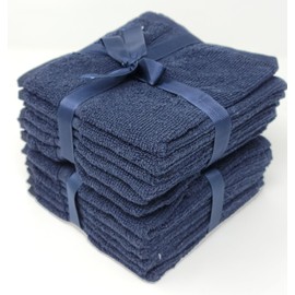 Violet Linen Chatham Deluxe Pattern, 100% Extra Soft Ring Spun Finest Cotton, Soft and Absorbent, Navy, 13-inch x 13-inch, Square, Luxurious Washcloths Set - Pack of 12