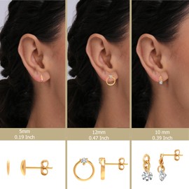 Charmsy 925 Sterling Silver Jewelry Small Stud Hoop Earrings for Women Teen | Set of 3 Pairs Light-Weight Italian Design Cubic Zirconia Stud Earring 5, 10, 12 MM