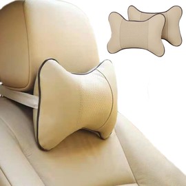 XSQD 2pcs Car Headrest Pillows, Car Headrest Cushions, Memory Foam Car Seat Neck Support Pillows, Neck Pillows, Comfortable Soft Universal Car Seat Pillows (Offwhite)