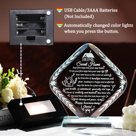 Arikyrist Crystal New Home Gifts for Women Men Housewarming Gift for Friends with LED Light Base Sweet House Warming Ideas Keepsakes for Couples Home Decoration