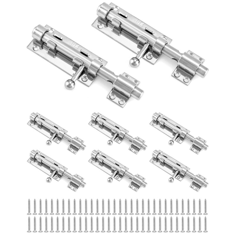 QWORK Sliding Bolt Gate Latch, 8 Pack 6.3" 304 Stainless