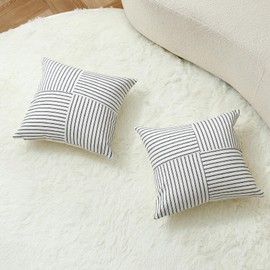 MYCDXE Throw Pillow Covers 18 x 18 Inch Farmhouse Pillow Covers, Set of 2 Black Striped Textured Patchwork Squarer Pillow Case for Sofa Sofa Chair Bedroom Modern Decor(M013)