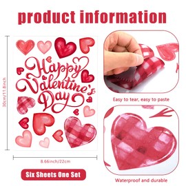 Vellibring 6 Valentine's Day Window Clings Valentine Window Decors Pink Hearts-Shape Tree Truck Happy Valentine’s Day Glass Stickers Decal Double Sided for Home Kitchen Decorations Party Supplies