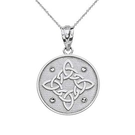 Sideways Crosses Round .925 Sterling Silver Celtic Trinity Knot Disc Charm Pendant Necklace, 16"