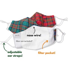 Fashionable CUTE Reusable Face Masks with Adjustable Earloops & Filter Pocket for Adult Pack of 5 4 3 2 Hope Love Shine (NOEL - 3 PCS)