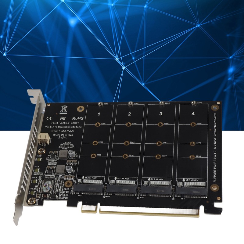 Adapter Card 4 Port M.2 NVMe SSD to PCIE X16