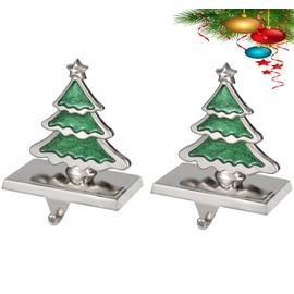 Yuokwer Set of 2 Christmas Stocking Holders for Mantle-Christmas Stocking Hangers for Mantel Xmas Stocking Hooks for Fireplace,Metal Mantle Hooks Shelf Hanger Mantelpiece Decoration (Xmas Tree)