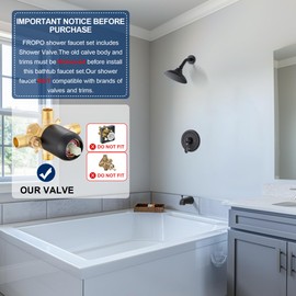 FROPO Black Tub Shower Faucet Set with (Valve Included) - 6 Inch Shower Head and Handle Set Matte Black, Tub and Shower Trim Kit with High-Pressure Rain Shower Head and Tub Spout