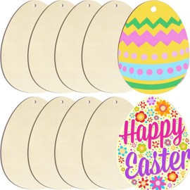 Wooden Easter Ornaments to Paint, Egg Wooden DIY Blank Unfinished Round Wood Discs Ornament for Crafts Hanging Decorations,Slices for Painting Crafts and Easter Decorations(10PCS)