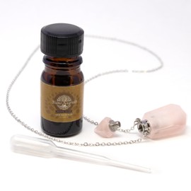 GemGlow Rose Quartz Crystal Diffuser Pendant Necklace for Perfume Or Essential Oil - Includes 5ml 100% Pure Palo Santo Oil for Clearing Negative Energy, 19-Inch Stainless Steel Chain (Rose Quartz)