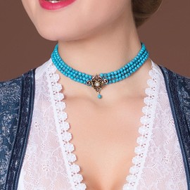 Alpenflüstern Lea Traditional Pearl Choker Necklace – Nostalgic Costume Necklace, Elegant Women's Costume Jewellery, Dirndl Necklace in Black and Cream-White DHK236, 15% metal alloy, 5% iron, 5%