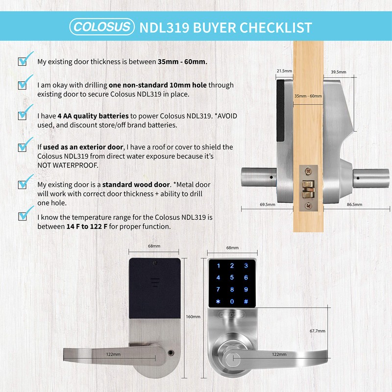 Electronic Keyless Door Lock, Keyless Entry with Touchscreen, Key Fobs,