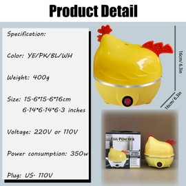 Hen Shape 7 Eggs Capacity Egg Cooker, Electric Egg Steamer, Multifunctional Hen Shaped Egg Boiler, Auto Shut Off For Hard Boiled, Poached, Soft Boiled Eggs (YE)