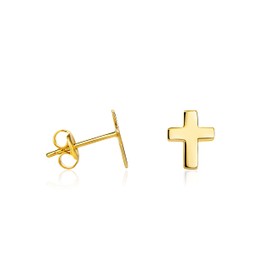 14ct 585 Small Cross Earrings Yellow Gold Italian Earrings, Gold