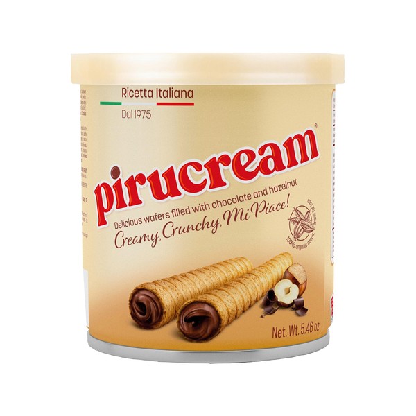Pirucream Rolled Wafers with Chocolate Hazelnut, Organic Alkaline 100% Cocoa – No Trans-Fat, Preservatives, Colorants or Additives and without Palm Oil (155Gr/ 5.46Oz – 1 Pack Tin)