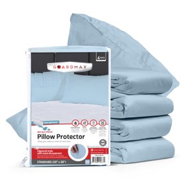 Guardmax Premium Pillow Protector with Zipper Standard Size - 4 Pack of Waterproof and Bed Bug Proof Pillow Covers - Pillowcases Protect Against Allergens, Dust Mites, Bed Bugs, and Liquid Spills