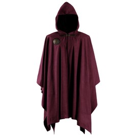HiiFeuer Medieval Corduroy Hooded Cloak with Adjustable Brooch, Fantasy Poncho Renaissance Costume Cape Ren Faire Cosplay（Red）