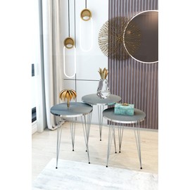 PAK HOME Set of 3 Nesting End Tables Round Wood Stacking Coffee Side Accent Table with Metal Legs for Living Room, Home Office, Nightstands for Bedroom