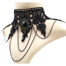 ETERNITY J. Elegant Vintage Princess Black Lace Gothic Statement Necklace Bracelet Victorian Choker Pendant Vampire Chain