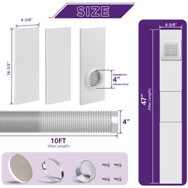 Dryer Vent Window Kit with 4 inch Dryer Vent Duct Hose & Exhaust Vent Cover,Adjustable Dryer Vent with 2 Clamps & Aluminum Foil Tape