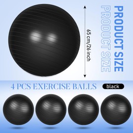 Leyndo 4 Pcs 26 Inch Yoga Exercise Ball Pilates Pregnancy Birthing Fitness Ball with Quick Pump Anti Burst for Improved Posture, Balance, Yoga, Pilates, Training(Black)