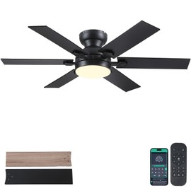 Goniyado 52" Black Low Profile Ceiling Fans with Lights and Remote, Modern Flush Mount Ceiling Fans with Quiet DC Motor, 6 Speeds Reversible