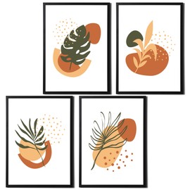 State Media Vision Botanical Abstract Art Prints (Set of 4) - Brown, Beige & Dark Green Minimalistic Wall Decor - Variety of Sizes (Set 2, A4 Print Only)