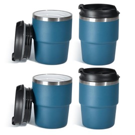 CHLJAR 6 oz Espresso Cup, Ceramic-Lined 18/8 Stainless Steel Coffee Cup With lid for Espresso Machine, Reusable & Stackable Double-Wall Vacuum Insulated Tea Cups, Dishwasher Safe, 4 Pack-Agave Teal