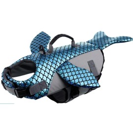 Queenmore Dog Life Jacket High Floatation Pet Life Vest Refelective Blue Whale Large