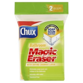 Chux Magic Eraser Bathroom Cleaning Pad with Drying Chamois Layer, Eliminates Soap Scum, 2 Count