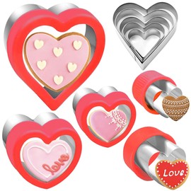 YomiFamily Heart Cookie Cutter Set 10 Pieces, Stainless Steel Heart Shaped Cutters Mold for Sandwich Fondant Pastry Cake Biscuit Fruit Vegetable, Red Color Large Medium Small Mini Sizes