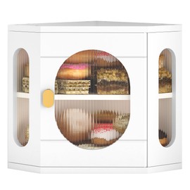 TQQDCI Corner Bread Box for Kitchen Countertop, Large Wooden Bread Box, Double Layer Bread Storage Bin, Bamboo Breadbox for Homemade Bread, Farmhouse Kitchen Organizer with Acrylic Window, White