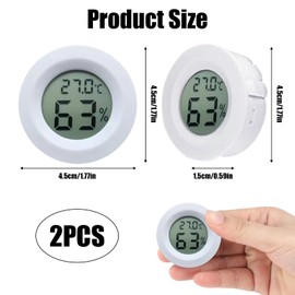 2 Pcs Reptile Thermometer Hygrometer, Round Monitor Humidity Meter Temperature Gauge Monitor LCD Digital Display for Spider Tortoise Tank Greenhouse Basement Lizard Dehumidifiers Humidifiers (White)