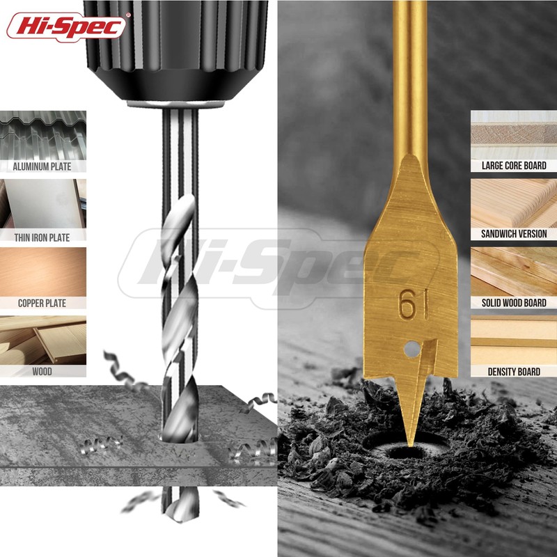 Hi-Spec 18pc Wood Hole Saws, Brad Points & Spade Drill