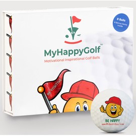My Happy Golf Golf Set - 8 Balls, Accessories | Motivational Verbs on Balls | Great Gift for Golfers- 3-in-1 Brush, Divot Tool, Hat Clip, Towel, Tee Box