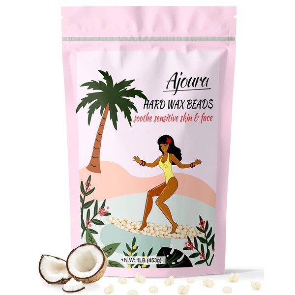 Hard Wax Beads, Ajoura 1lb Refill Wax Beans for Hair Removal Kit, Brazilian Coarse Waxing for Bikini, Face, Eyebrow, Back, Chest, Legs, Armpit, At Home Waxing Beads for Women Men