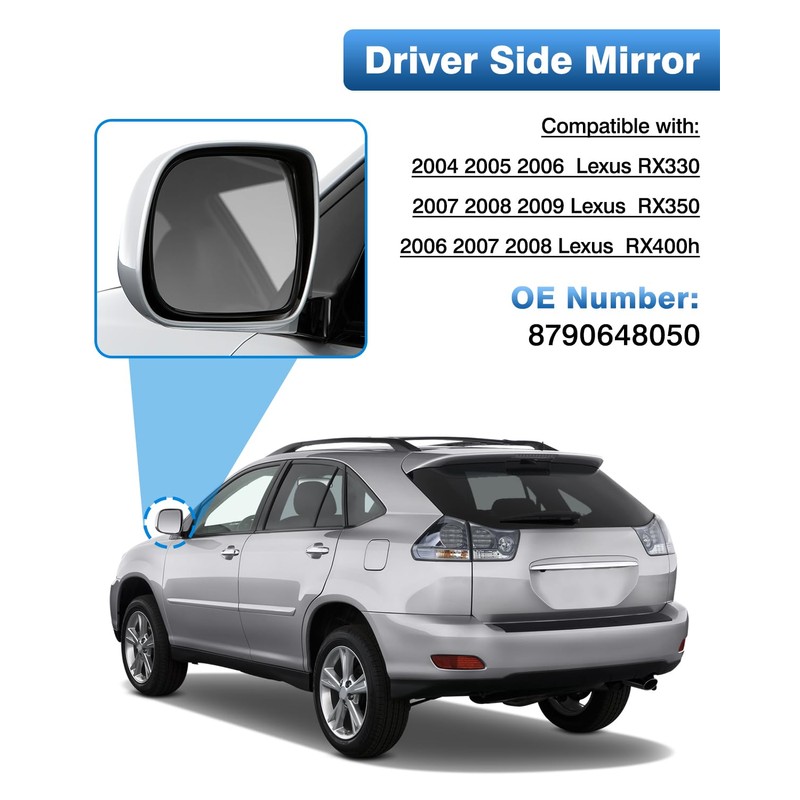 Driver Side Mirror Glass Replacement for Lexus RX330 2004-2006| RX350