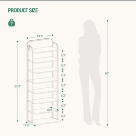 Hzuaneri 8 Tiers Widened Vertical Shoe Rack, Narrow Shoe Tower, Tall Shoes Shelf with 2 Hooks, Adjustable Shelves, Corner Shoes Shelves for Small Spaces, Entryway, Living Room, Rustic Brown SR12501B