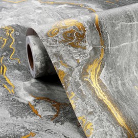 FunStick 36"x200" Wide Grey Gold Marble Contact Paper Peel and Stick Countertop Contact Paper for Kitchen Waterproof Removable Marble Peel and Stick Wallpaper for Bathroom Counter Top Cabinets Vinyl