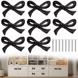 8 Pcs Black Bow Cabinet Knobs Vintage Bow Shape Cabinets Handle with Screws Bow Tie Dresser Knobs Bow Shaped Drawer Cupboard Pulls Suitable for Wardrobe Drawers Storage Cabinets Bookcases (Black-8Pcs)