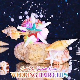 Latious Light Up Starfish Mermaid Hair Clips Seashell Bridal Hair Barrettes Pearl Beach Hair Accessories for Women and Girls (Pack of 2) (Colorful Light)