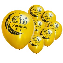 Eid Mubarak Balloons 15 Pieces Gold Eid Balloons 12 Inch Latex Balloons for Eid Mubarak Islamic Muslim Ramadan Festival Party Decoration Set