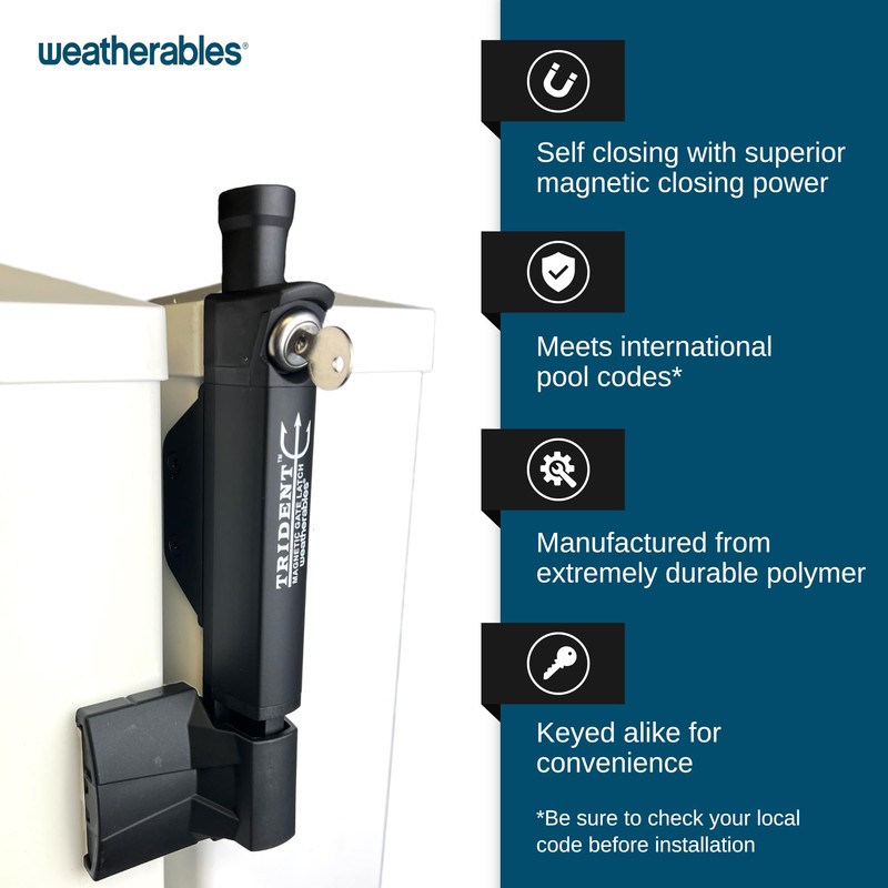 Weatherables Trident 10-inch Top-Pull Child Safety Pool Gate Latch –