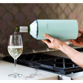 Vinglacé Wine Bottle Insulator | Stainless Steel | Double Walled | Vacuum Insulated | Tritan Plastic Adjustable Top | Keeps Wine & Champagne Cold for Hours | 10" x 11" x 12" | Sea Glass