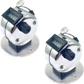 Pack of 2 Hand Counter Counter, Mechanical Metal Tally Counter Clicker Counter with Holder, 4-Digit Counter for Person Counter, Row Counter Knitting, Golf Results, Film Material, Running Mile, Sports